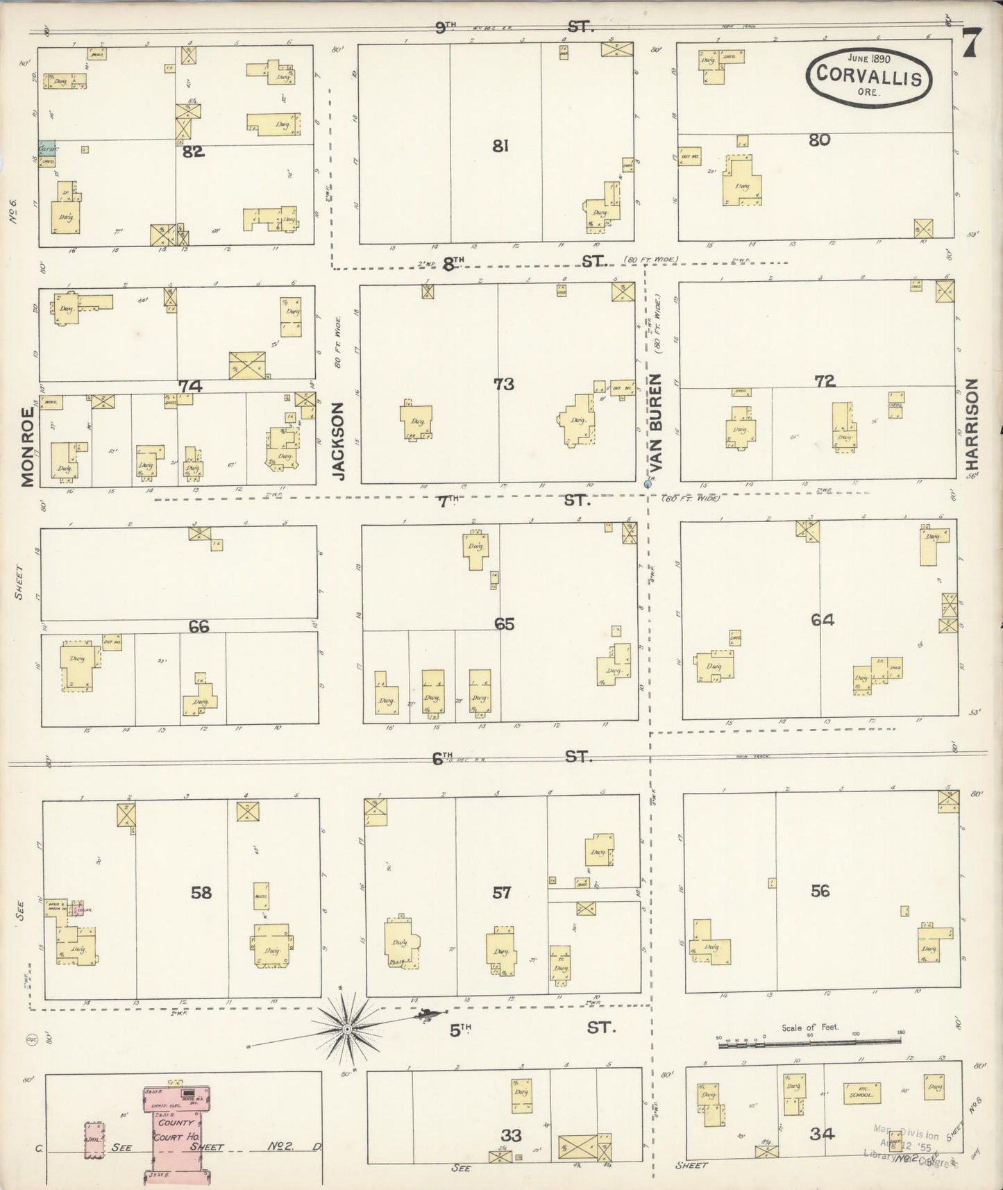 Sanborn Fire Insurance Map from Corvallis, Benton County, Oregon (1890), Sheet #0007 - Complete Map Set gallery image, historic Sanborn map, vintage wall art, Oregon Oregon