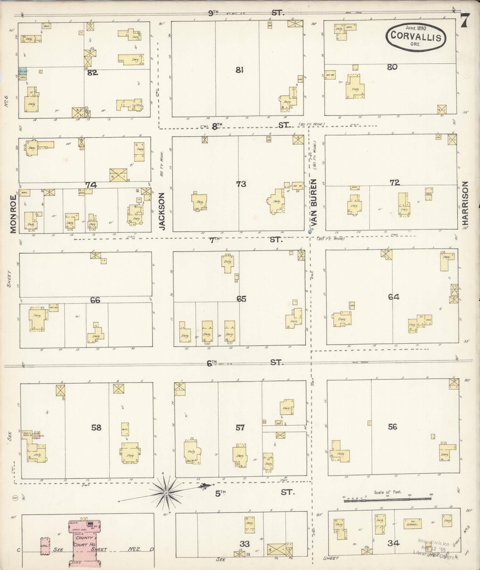 Sanborn Fire Insurance Map from Corvallis, Benton County, Oregon (1890), Sheet #0007 - Complete Map Set gallery image, historic Sanborn map, vintage wall art, Oregon Oregon