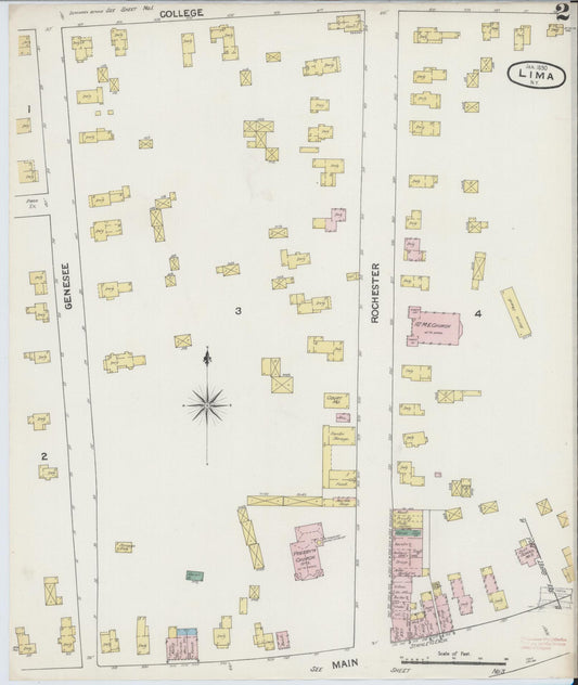 Sanborn Fire Insurance Map from Lima, Livingston County, New York (1890), Sheet #0002 - Historic Sanborn Fire Insurance Map Print, vintage old map wall art, antique decor, genealogy gift, New York New York map