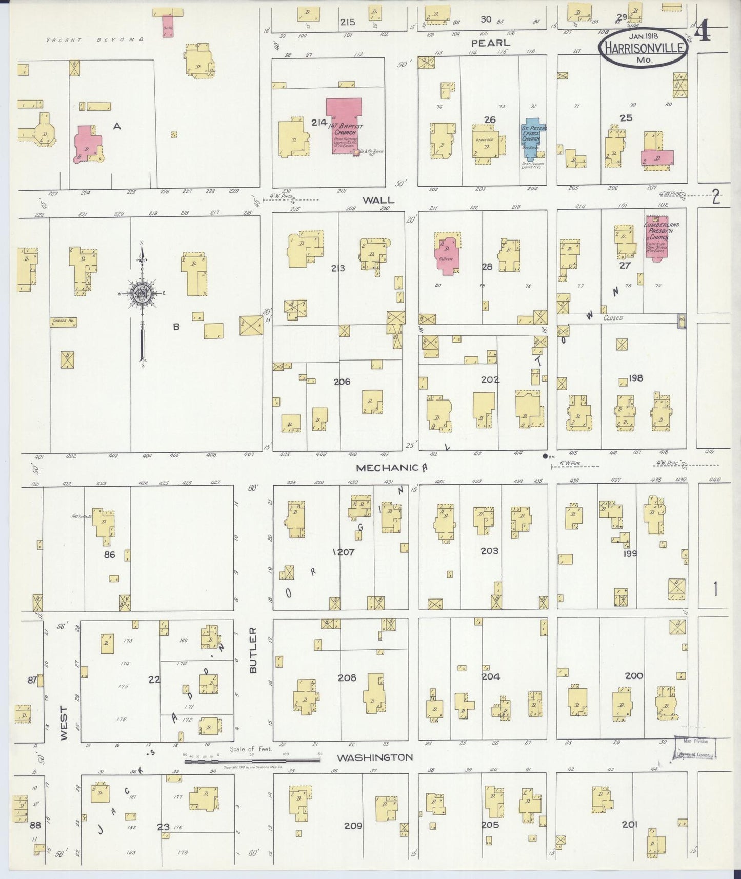 Sanborn Fire Insurance Map from Harrisonville, Cass County, Missouri (1918), Sheet #0004 - Complete Map Set gallery image, historic Sanborn map, vintage wall art, Missouri Missouri