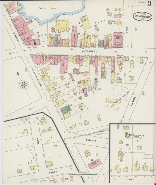Sanborn Fire Insurance Map from Oconomowoc, Waukesha County, Wisconsin (1895), Sheet #0003 - Historic Sanborn Fire Insurance Map Print, vintage old map wall art, antique decor, genealogy gift, Wisconsin Wisconsin map