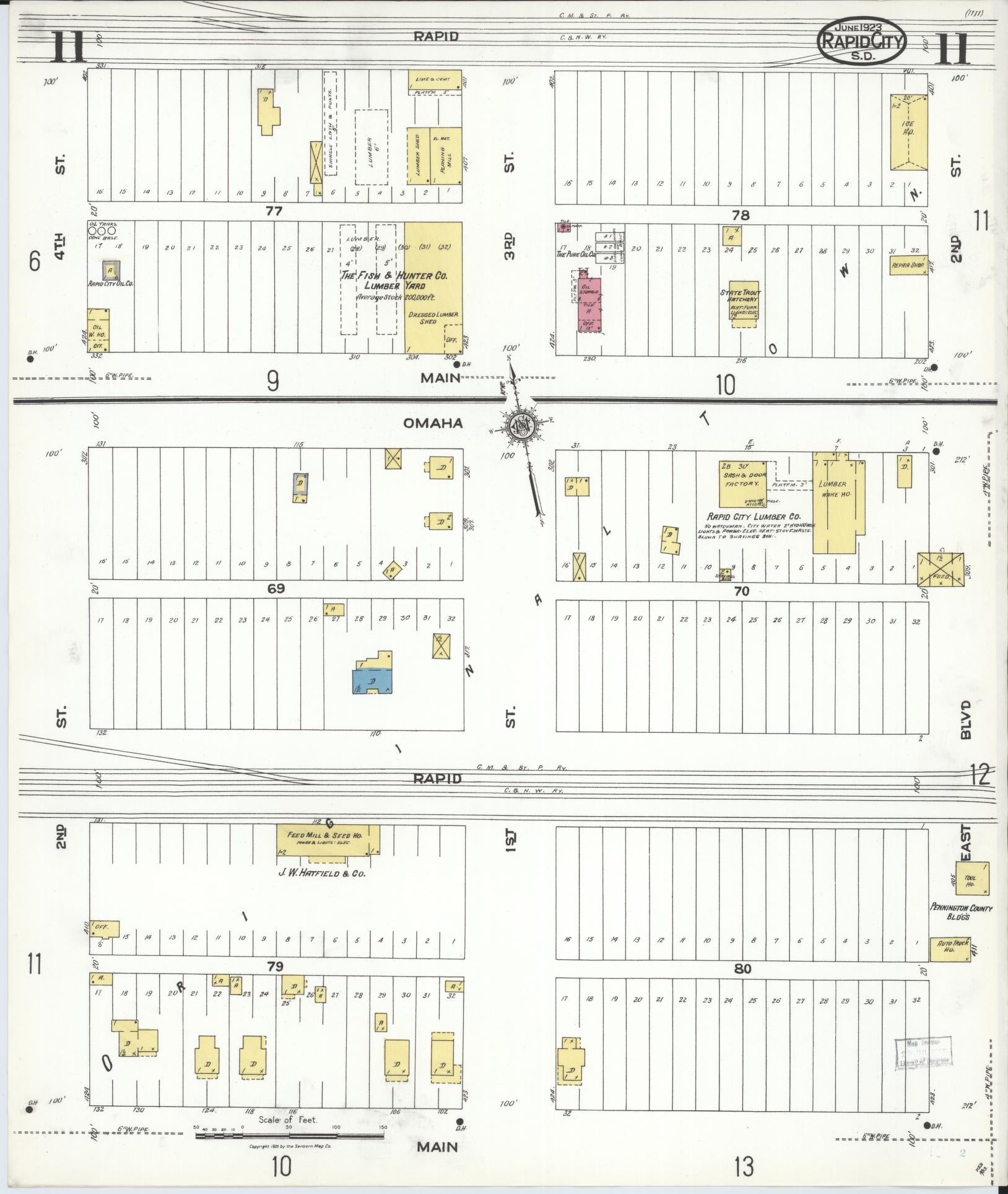 Sanborn Fire Insurance Map from Rapid City, Pennington County, South Dakota (1923), Sheet #0011 - Historic Sanborn Fire Insurance Map Print, vintage old map wall art, antique decor, genealogy gift, South Dakota South Dakota map