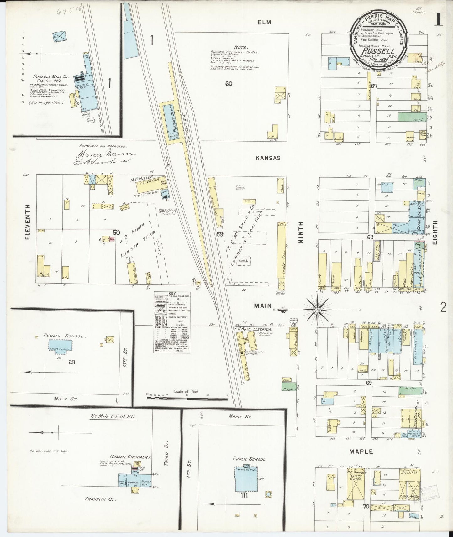 Sanborn Fire Insurance Map from Russell, Russell County, Kansas (1896), Sheet #0001 - Complete Map Set gallery image, historic Sanborn map, vintage wall art, Kansas Kansas