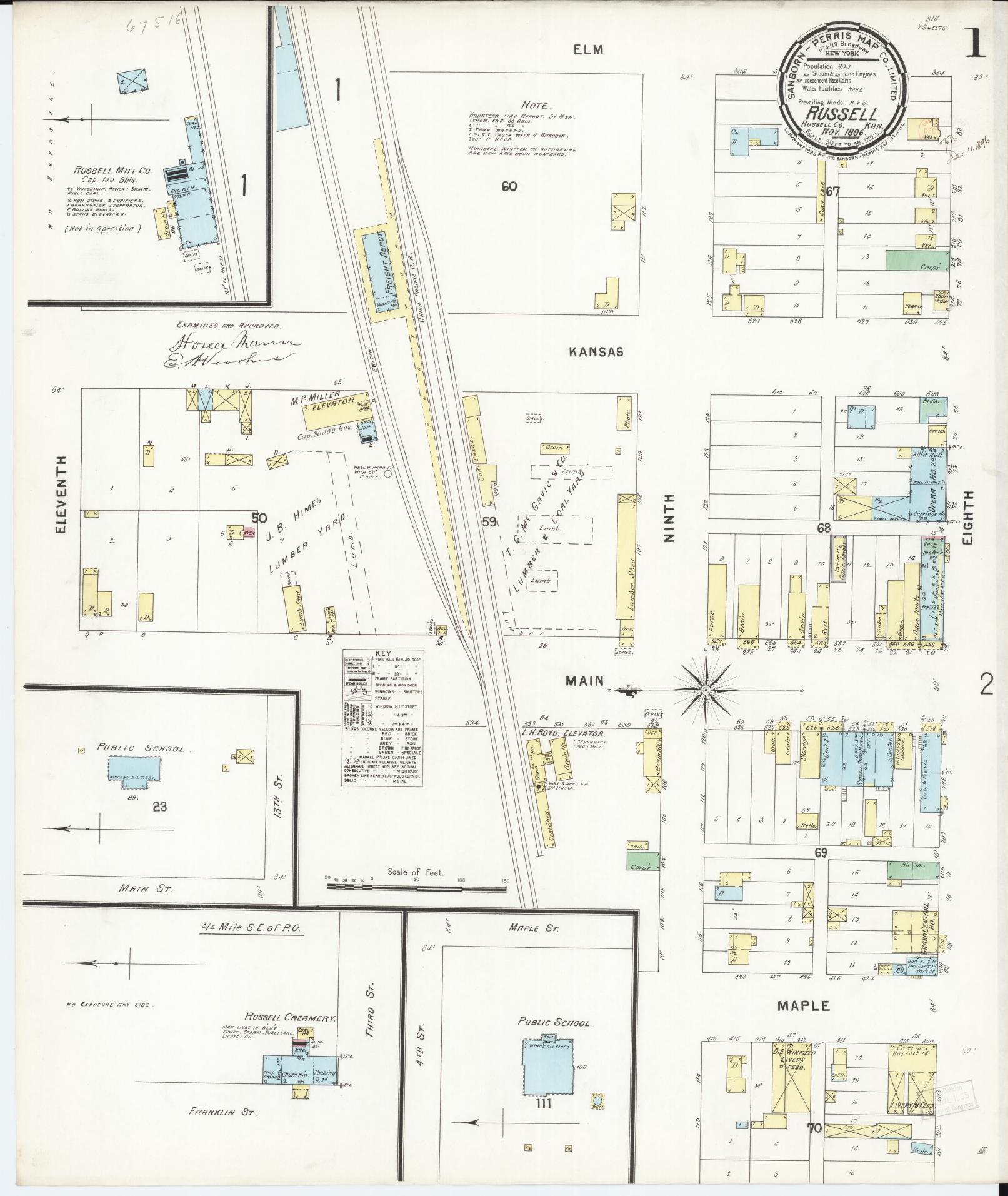 Sanborn Fire Insurance Map from Russell, Russell County, Kansas (1896), Sheet #0001 - Complete Map Set gallery image, historic Sanborn map, vintage wall art, Kansas Kansas