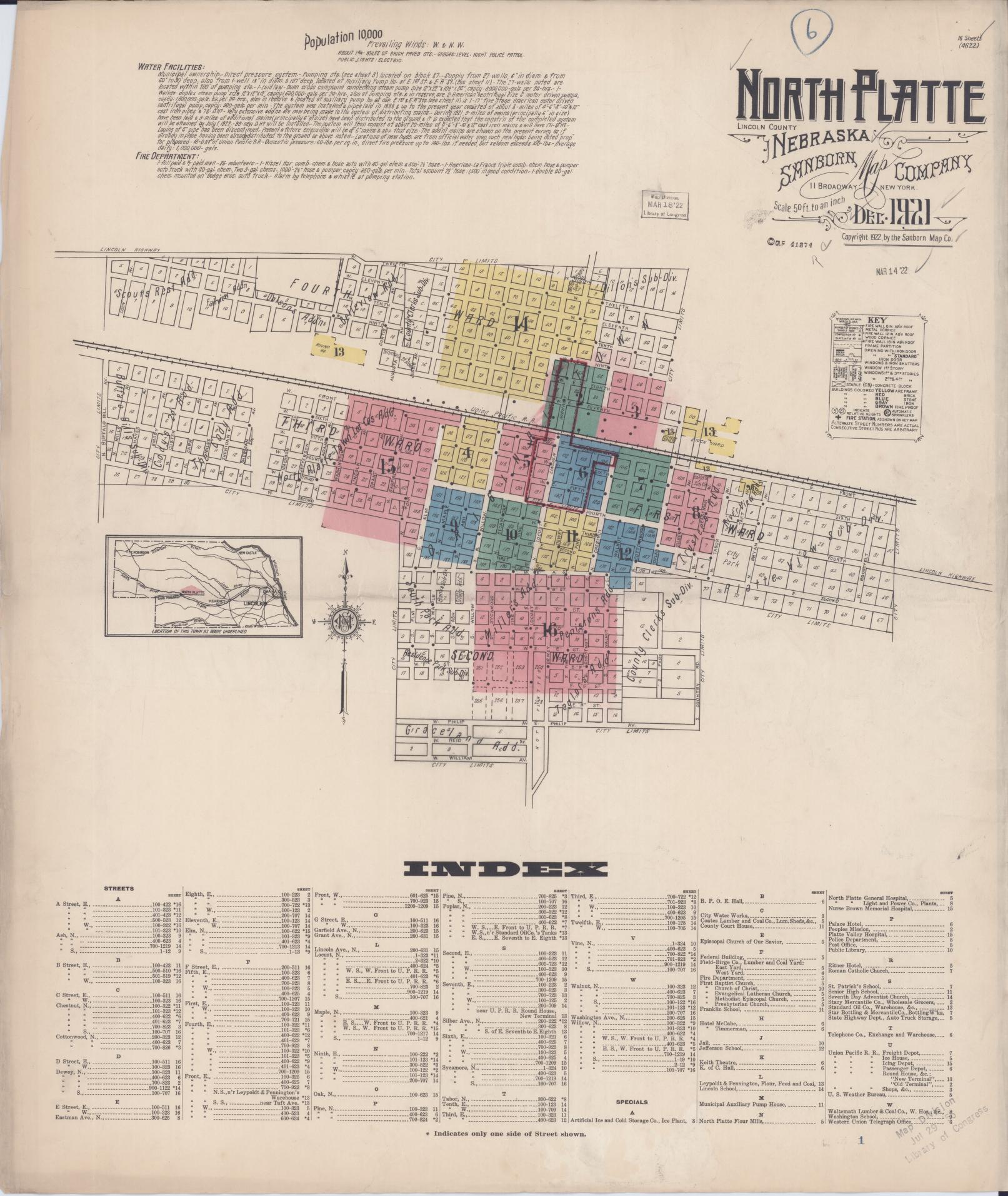 Sanborn Fire Insurance Map from North Platte, Lincoln County, Nebraska (1921), Sheet #0001 - Historic Sanborn Fire Insurance Map Print, vintage old map wall art, antique decor, genealogy gift, Nebraska Nebraska map