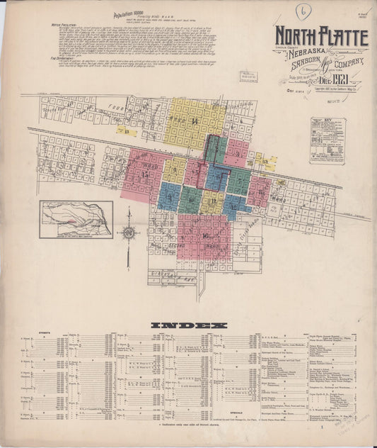 Sanborn Fire Insurance Map from North Platte, Lincoln County, Nebraska (1921), Sheet #0001 - Historic Sanborn Fire Insurance Map Print, vintage old map wall art, antique decor, genealogy gift, Nebraska Nebraska map