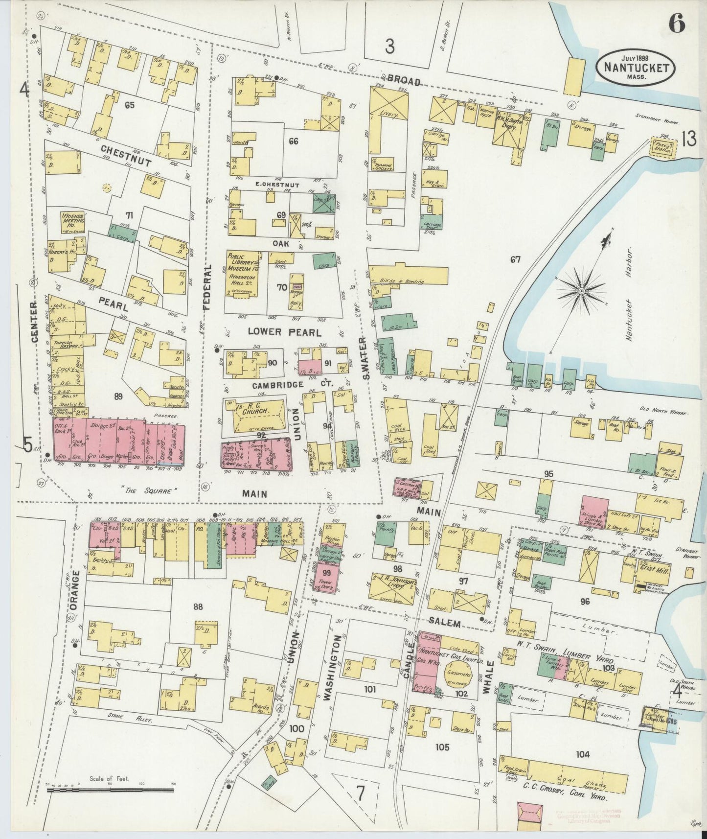 Sanborn Fire Insurance Map from Nantucket, Nantucket County, Massachusetts (1898), Sheet #0006 - Complete Map Set gallery image, historic Sanborn map, vintage wall art, Massachusetts Massachusetts