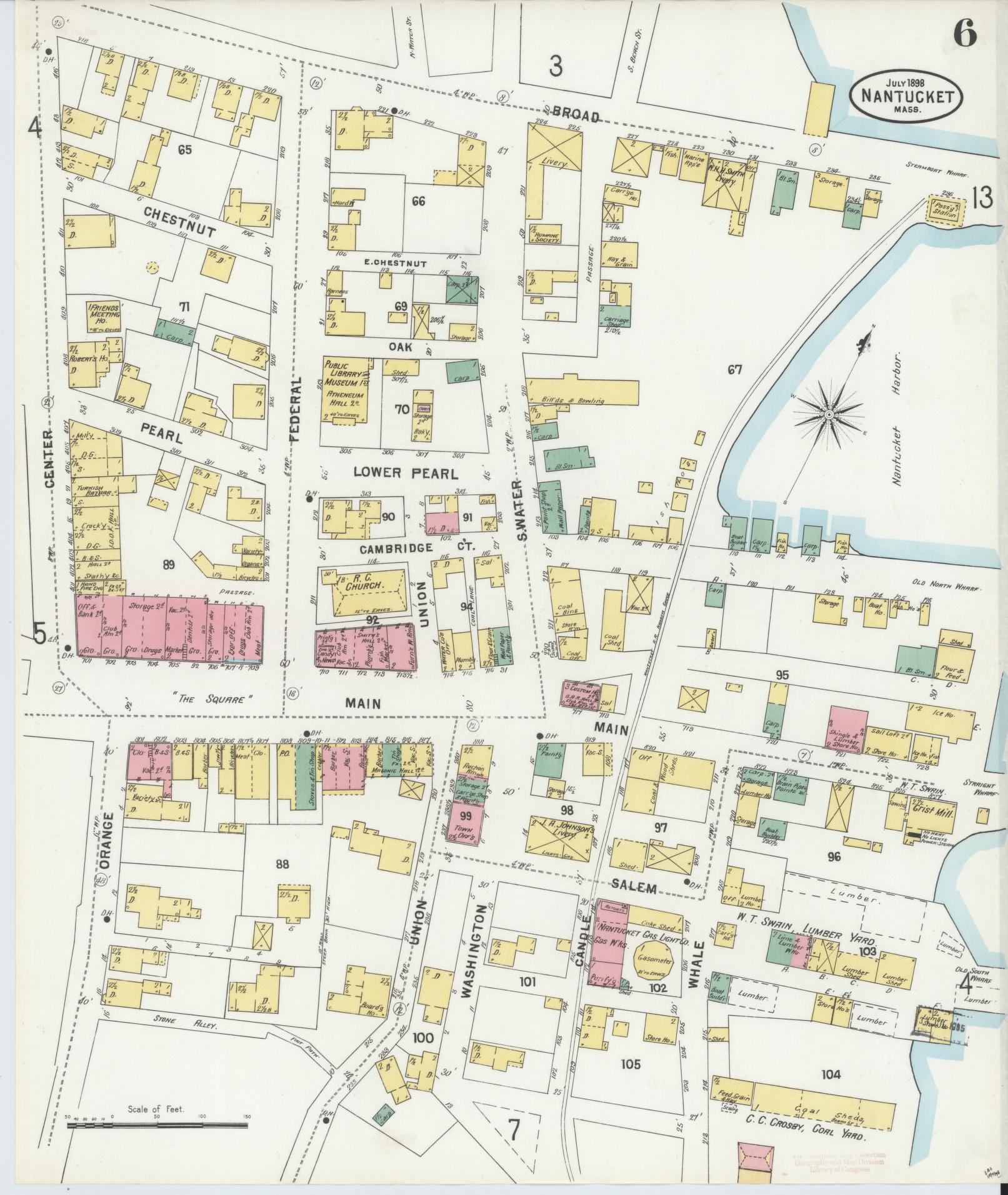 Sanborn Fire Insurance Map from Nantucket, Nantucket County, Massachusetts (1898), Sheet #0006 - Complete Map Set gallery image, historic Sanborn map, vintage wall art, Massachusetts Massachusetts