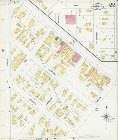 Sanborn Fire Insurance Map from Marinette, Marinette County, Wisconsin (1901), Sheet #0022 - Historic Sanborn Fire Insurance Map Print, vintage old map wall art, antique decor, genealogy gift, Wisconsin Wisconsin map