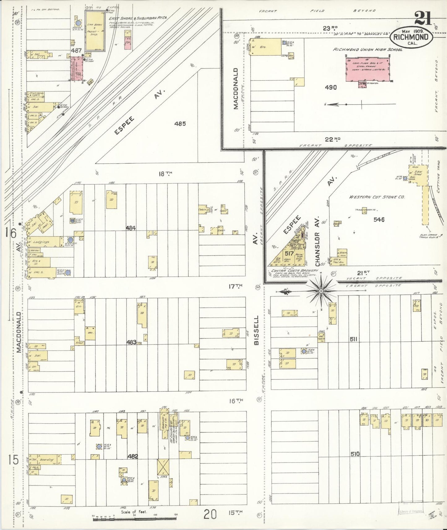 Sanborn Fire Insurance Map from Richmond, Contra Costa County, California (1909), Sheet #0021 - Complete Map Set gallery image, historic Sanborn map, vintage wall art, California California
