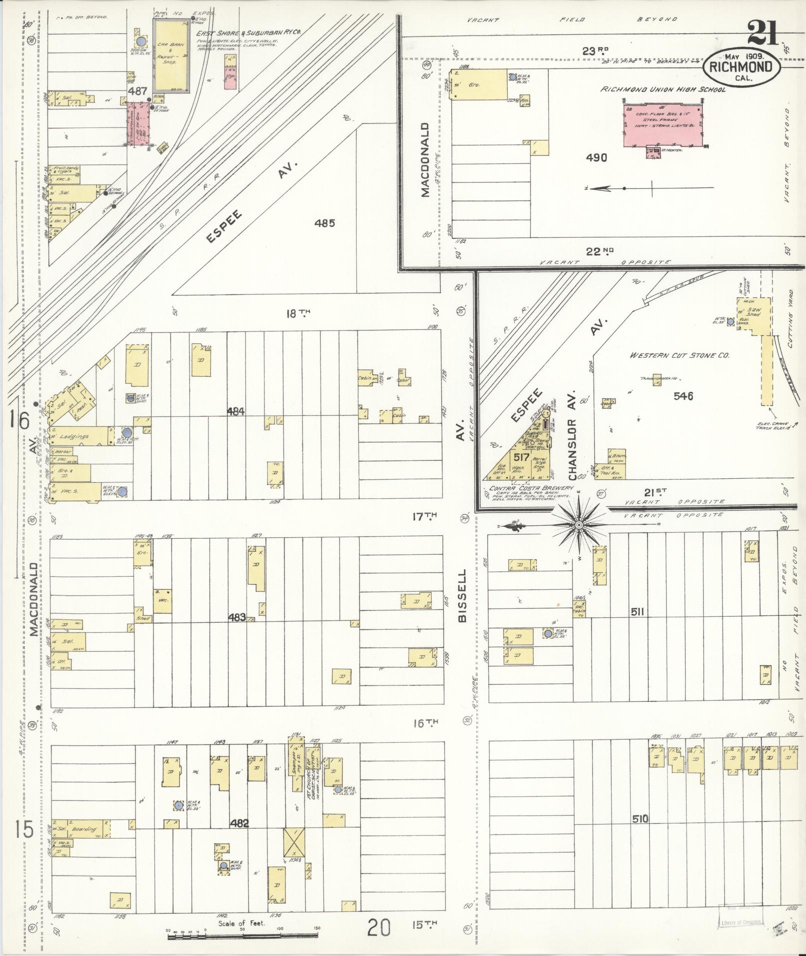 Sanborn Fire Insurance Map from Richmond, Contra Costa County, California (1909), Sheet #0021 - Complete Map Set gallery image, historic Sanborn map, vintage wall art, California California