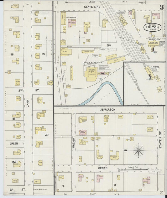 Sanborn Fire Insurance Map from Fulton, Fulton County, Kentucky (1889), Sheet #0003 - Historic Sanborn Fire Insurance Map Print, vintage old map wall art, antique decor, genealogy gift, Tennessee Tennessee map