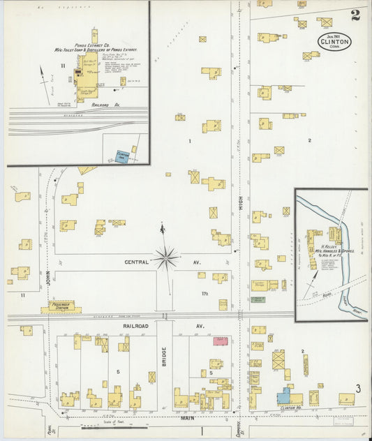 Sanborn Fire Insurance Map from Clinton, Middlesex County, Connecticut (1901), Sheet #0002 - Historic Sanborn Fire Insurance Map Print, vintage old map wall art, antique decor, genealogy gift, Connecticut Connecticut map
