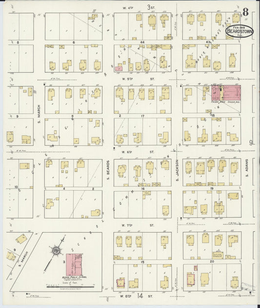 Sanborn Fire Insurance Map from Beardstown, Cass County, Illinois (1919), Sheet #0008 - Historic Sanborn Fire Insurance Map Print, vintage old map wall art, antique decor, genealogy gift, Illinois Illinois map