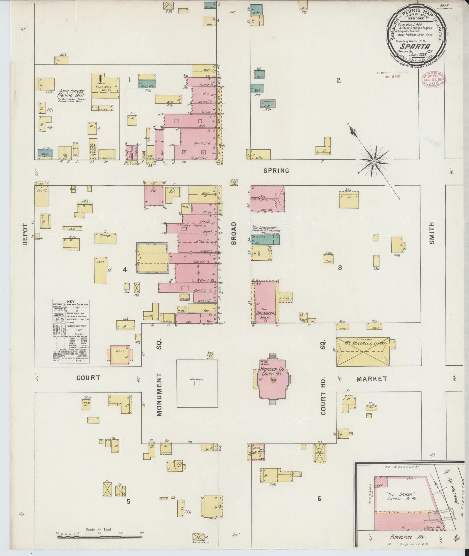 Sanborn Fire Insurance Map from Sparta, Hancock County, Georgia (1895), Sheet #0001 - Historic Sanborn Fire Insurance Map Print, vintage old map wall art, antique decor, genealogy gift, Georgia Georgia map