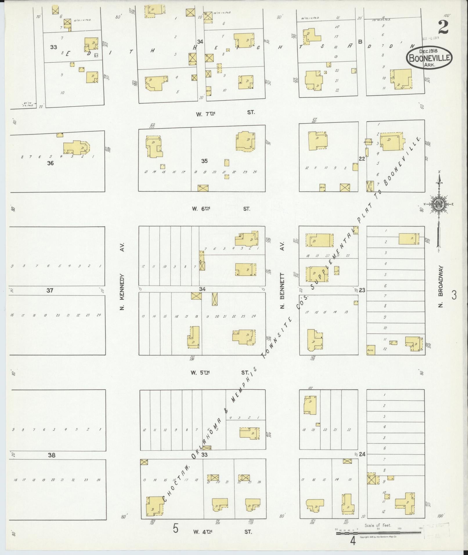 Sanborn Fire Insurance Map from Booneville, Logan County, Arkansas (1918), Sheet #0002 - Historic Sanborn Fire Insurance Map Print, vintage old map wall art, antique decor, genealogy gift, Arkansas Arkansas map