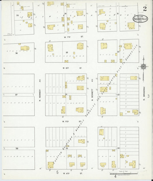 Sanborn Fire Insurance Map from Booneville, Logan County, Arkansas (1918), Sheet #0002 - Historic Sanborn Fire Insurance Map Print, vintage old map wall art, antique decor, genealogy gift, Arkansas Arkansas map