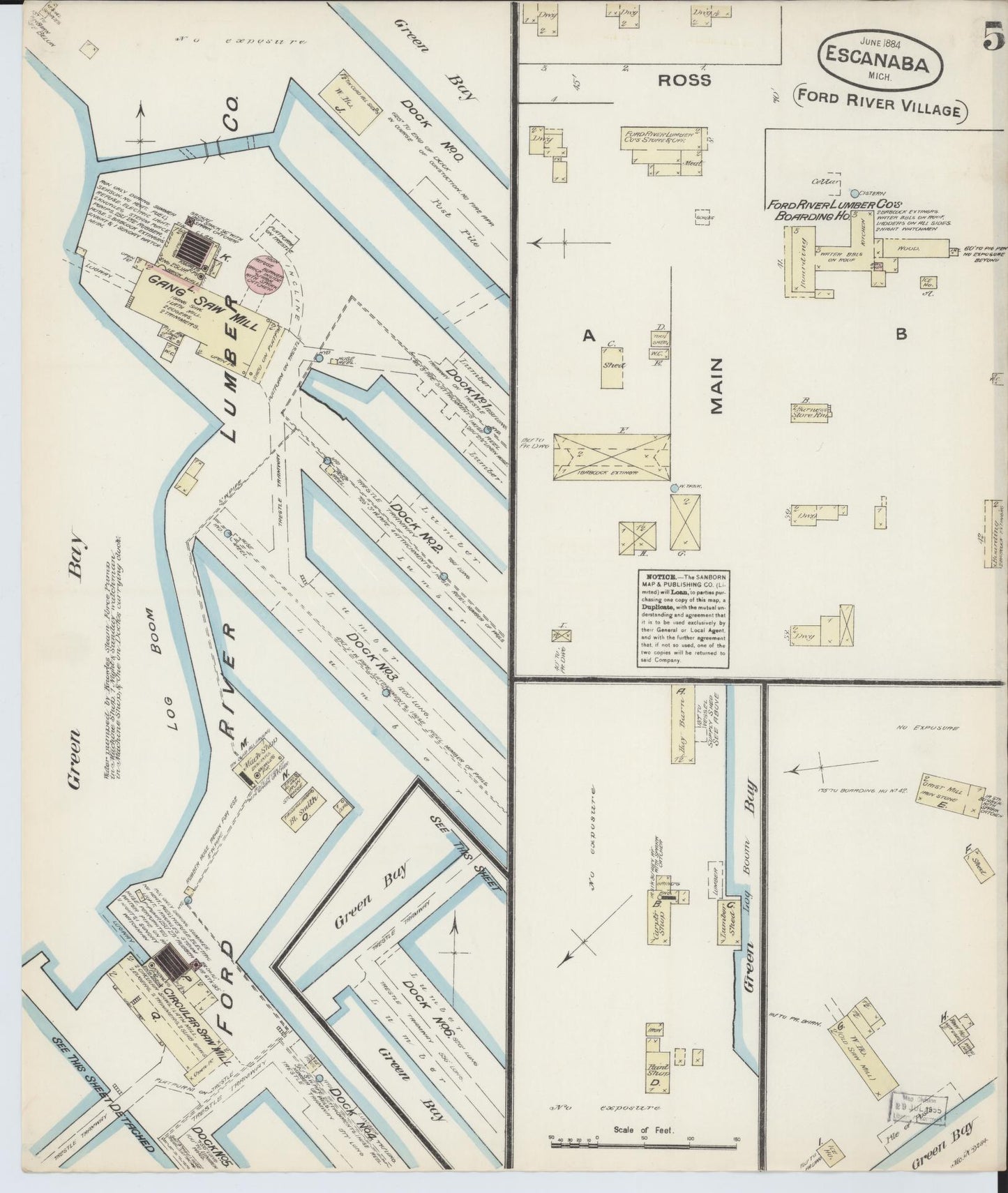 Sanborn Fire Insurance Map from Escanaba, Delta County, Michigan (1884), Sheet #0005 - Historic Sanborn Fire Insurance Map Print, vintage old map wall art, antique decor, genealogy gift, Michigan Michigan map