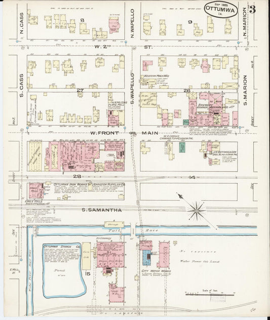 Sanborn Fire Insurance Map from Ottumwa, Wapello County, Iowa (1885), Sheet #0003 - Historic Sanborn Fire Insurance Map Print, vintage old map wall art