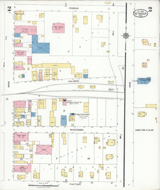 Sanborn Fire Insurance Map from Seymour, Outagamie County, Wisconsin (1923), Sheet #0002 - Historic Sanborn Fire Insurance Map Print, vintage old map wall art, antique decor, genealogy gift, Wisconsin Wisconsin map