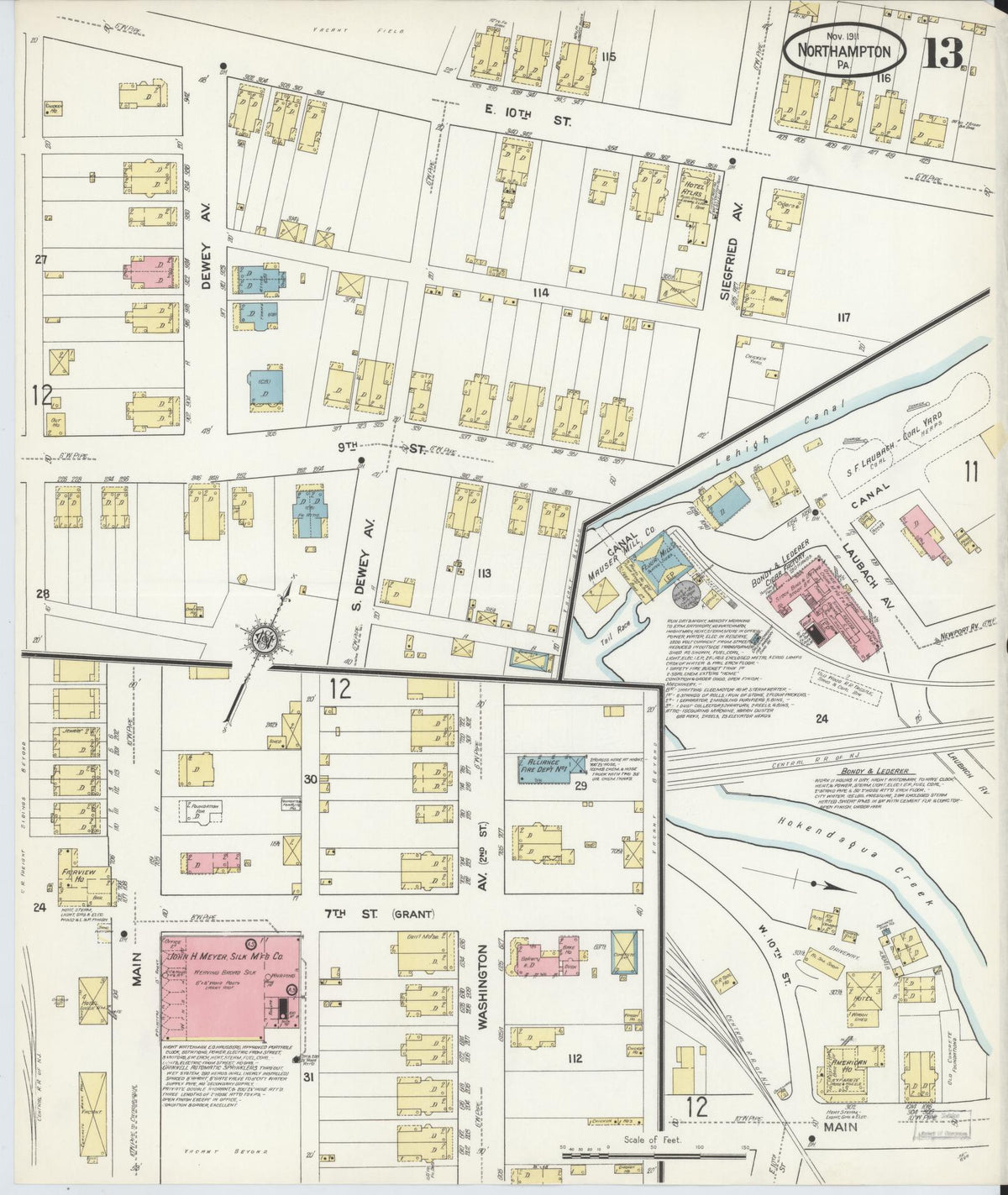 Sanborn Fire Insurance Map from Northampton, Northampton County, Pennsylvania (1911), Sheet #0013 - Historic Sanborn Fire Insurance Map Print, vintage old map wall art, antique decor, genealogy gift, Pennsylvania Pennsylvania map