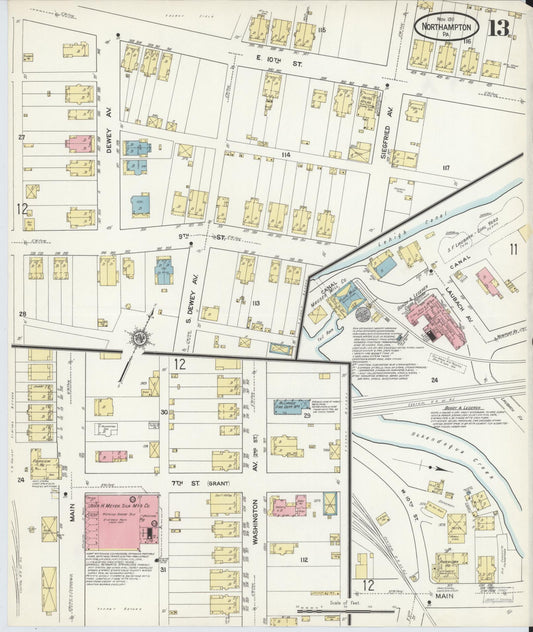 Sanborn Fire Insurance Map from Northampton, Northampton County, Pennsylvania (1911), Sheet #0013 - Historic Sanborn Fire Insurance Map Print, vintage old map wall art, antique decor, genealogy gift, Pennsylvania Pennsylvania map