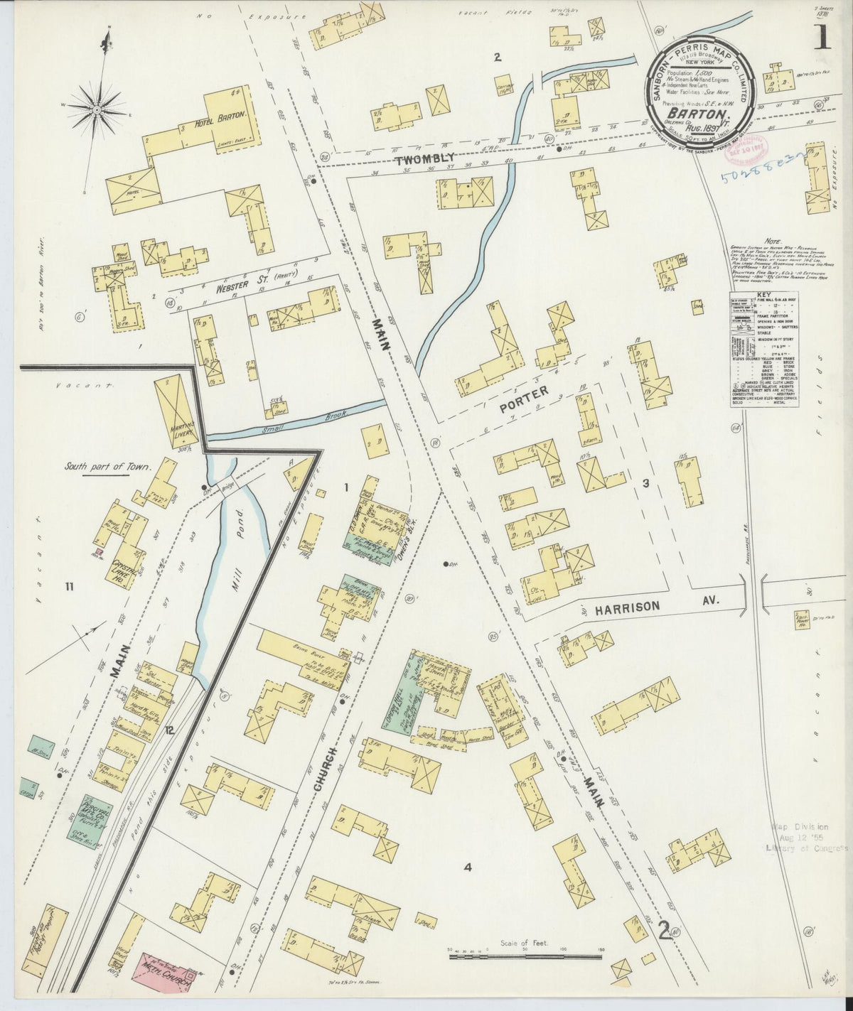 Sanborn Fire Insurance Map from Barton, Orleans County, Vermont (1897), Sheet #0001 - Historic Sanborn Fire Insurance Map Print, vintage old map wall art, antique decor, genealogy gift, Vermont Vermont map