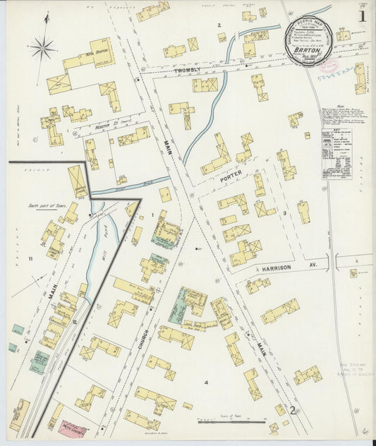 Sanborn Fire Insurance Map from Barton, Orleans County, Vermont (1897), Sheet #0001 - Historic Sanborn Fire Insurance Map Print, vintage old map wall art, antique decor, genealogy gift, Vermont Vermont map