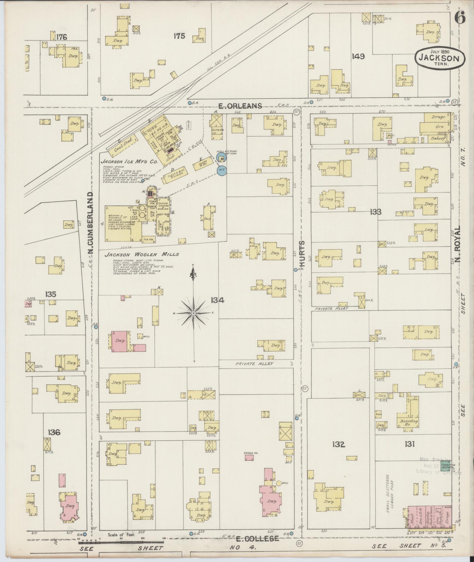 Sanborn Fire Insurance Map from Jackson, Madison County, Tennessee (1890), Sheet #0006 - Complete Map Set gallery image, historic Sanborn map, vintage wall art, Tennessee Tennessee