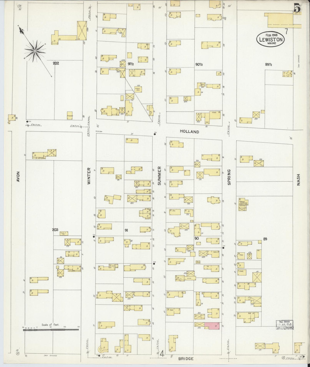 Sanborn Fire Insurance Map from Lewiston, Androscoggin County, Maine (1908), Sheet #0005 - Complete Map Set gallery image, historic Sanborn map, vintage wall art, Maine Maine