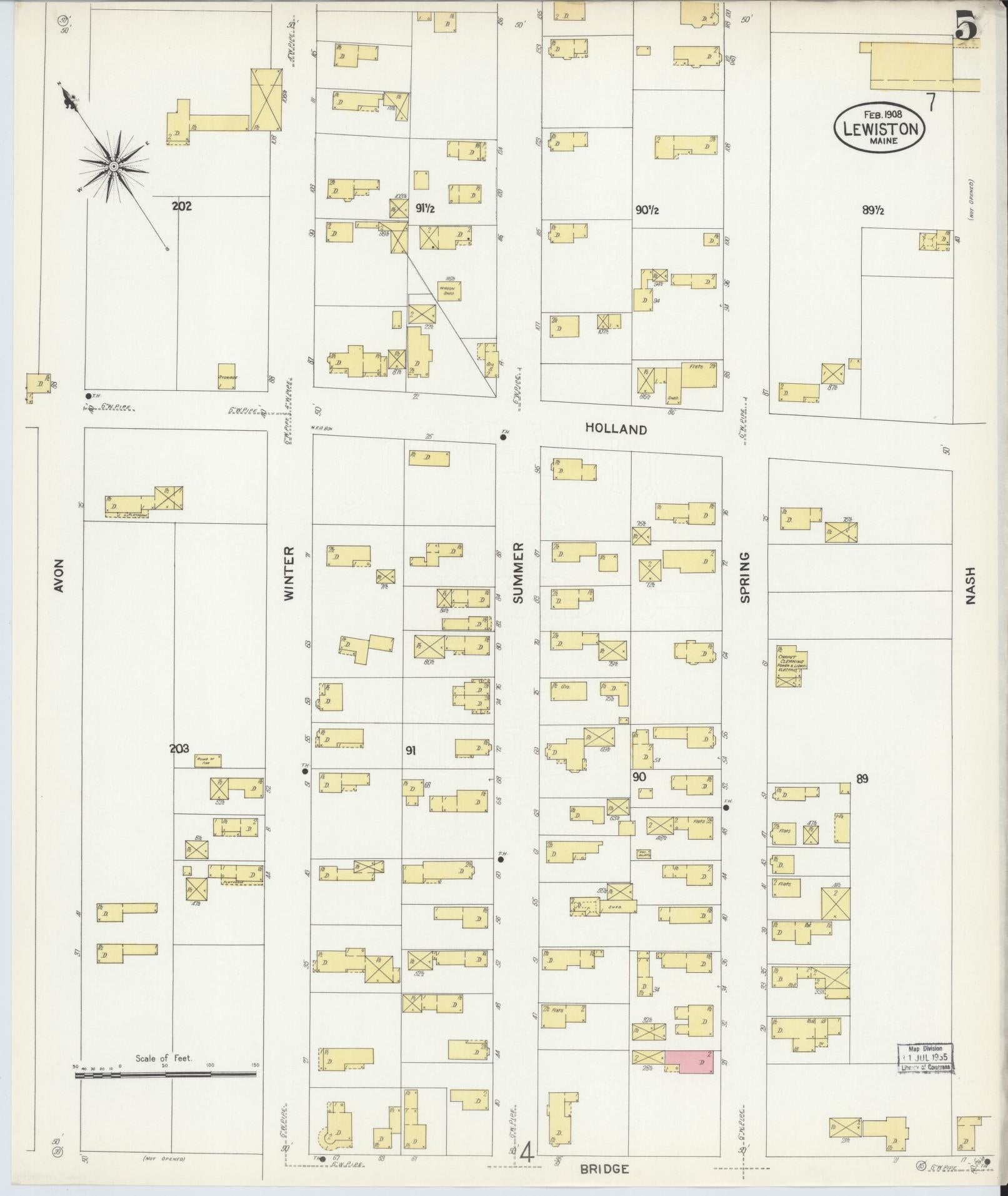 Sanborn Fire Insurance Map from Lewiston, Androscoggin County, Maine (1908), Sheet #0005 - Complete Map Set gallery image, historic Sanborn map, vintage wall art, Maine Maine