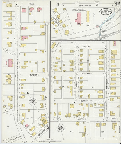 Sanborn Fire Insurance Map from Staunton, Independent Cities, Virginia (1899), Sheet #0016 - Complete Map Set gallery image, historic Sanborn map, vintage wall art, Virginia Virginia