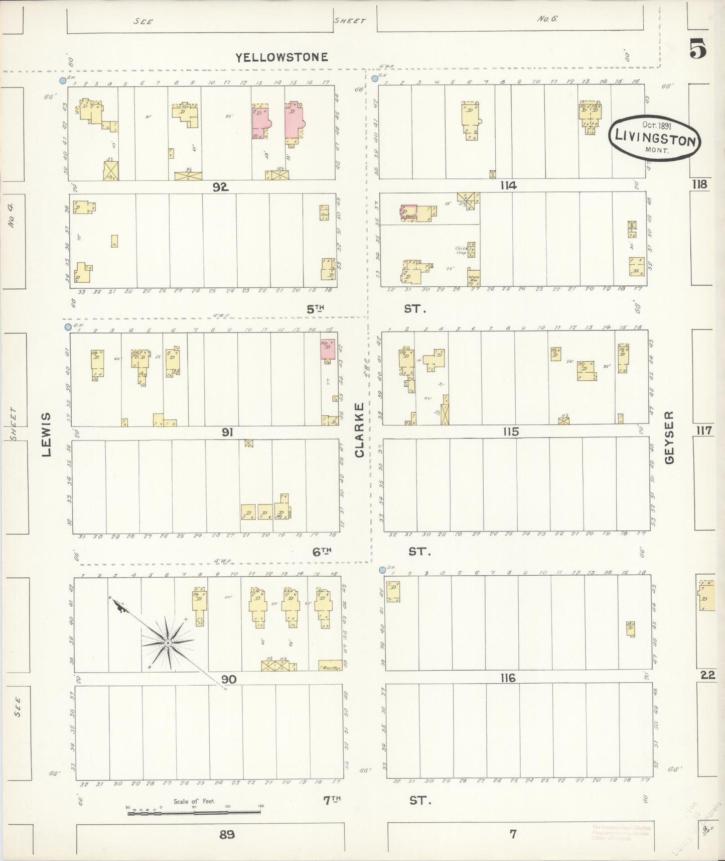 Sanborn Fire Insurance Map from Livingston, Park County, Montana (1891), Sheet #0005 - Complete Map Set gallery image, historic Sanborn map, vintage wall art, Montana Montana