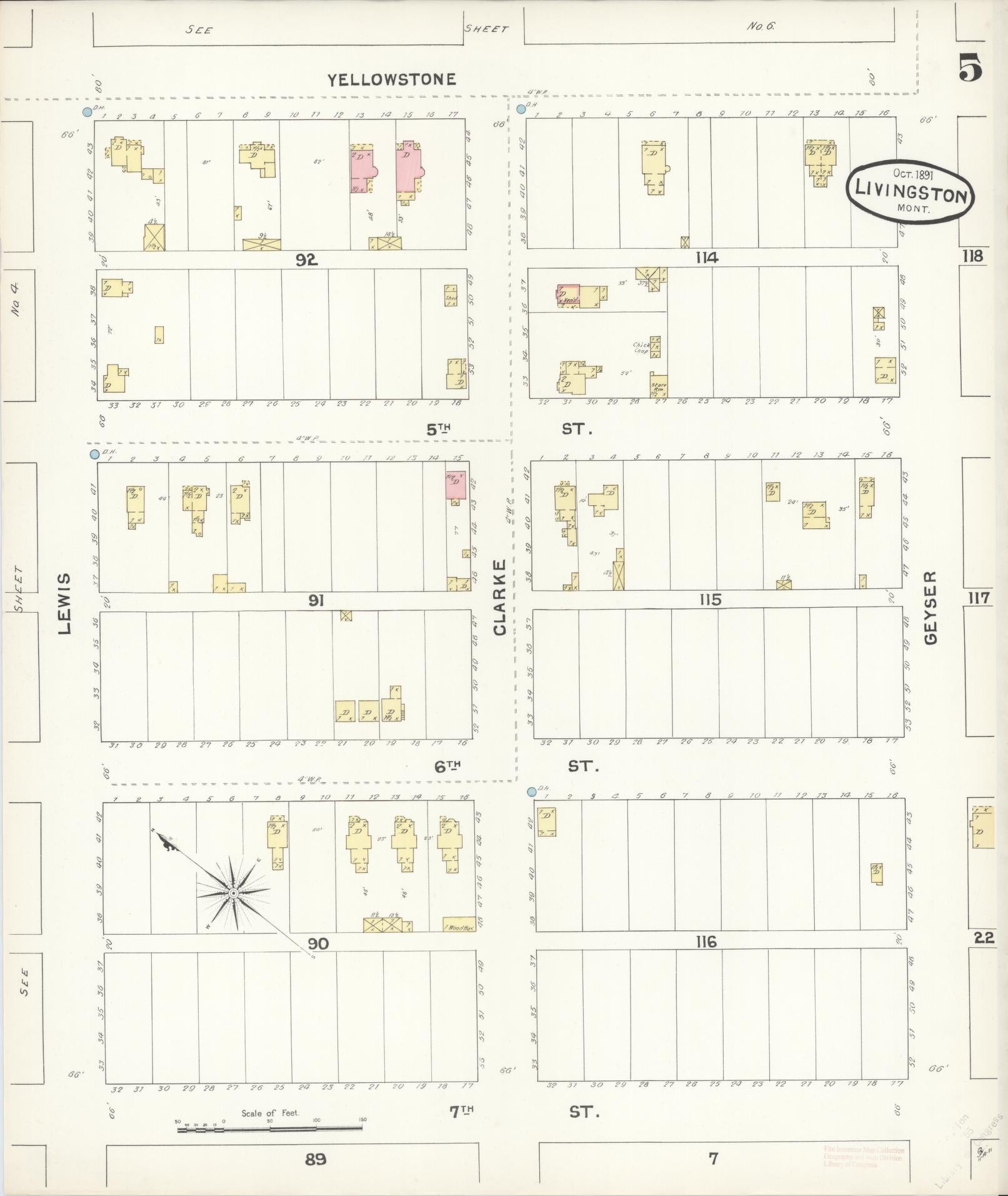 Sanborn Fire Insurance Map from Livingston, Park County, Montana (1891), Sheet #0005 - Complete Map Set gallery image, historic Sanborn map, vintage wall art, Montana Montana