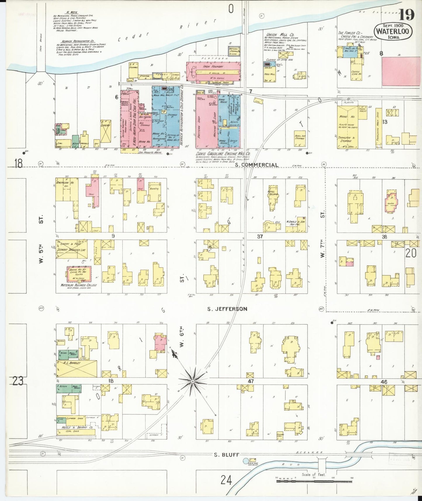Sanborn Fire Insurance Map from Waterloo, Black Hawk County, Iowa (1900), Sheet #0019 - Historic Sanborn Fire Insurance Map Print, vintage old map wall art