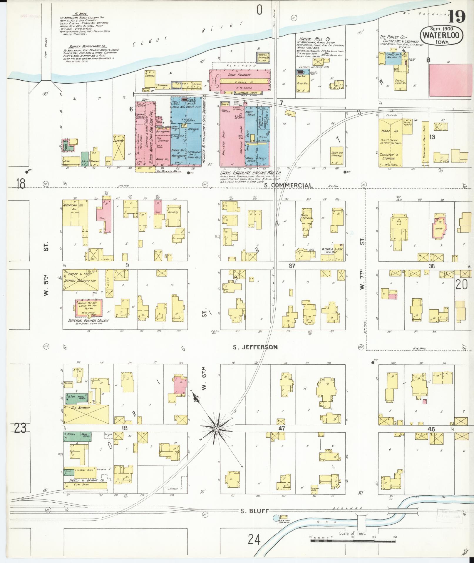 Sanborn Fire Insurance Map from Waterloo, Black Hawk County, Iowa (1900), Sheet #0019 - Historic Sanborn Fire Insurance Map Print, vintage old map wall art