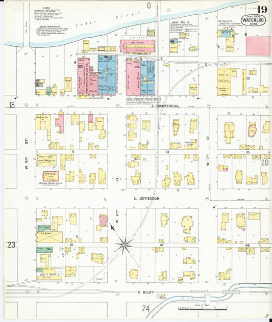 Sanborn Fire Insurance Map from Waterloo, Black Hawk County, Iowa (1900), Sheet #0019 - Historic Sanborn Fire Insurance Map Print, vintage old map wall art