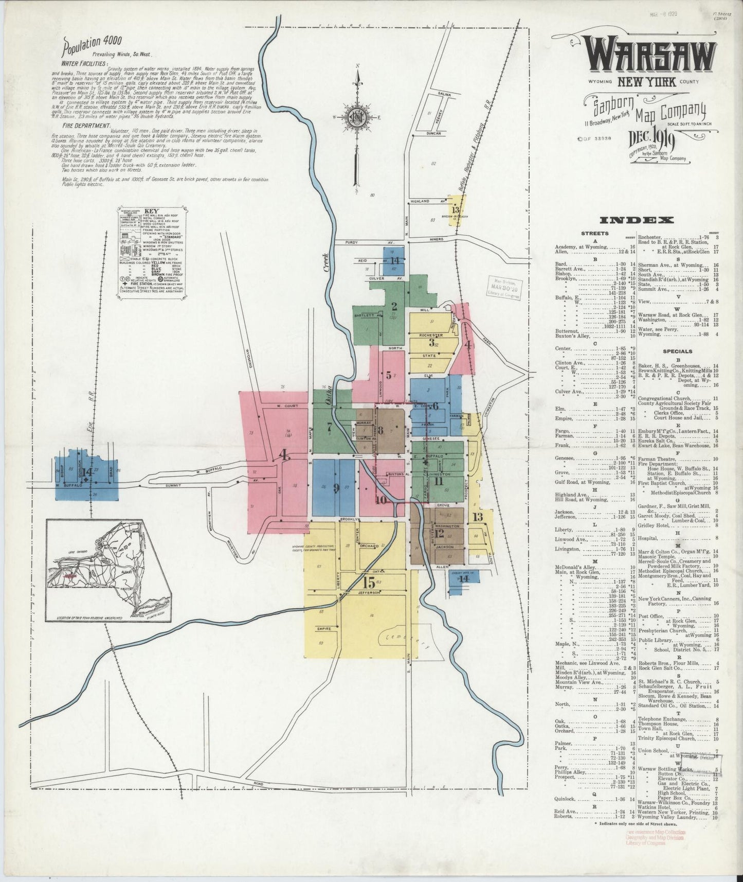 Sanborn Fire Insurance Map from Warsaw, Wyoming County, New York (1919), Sheet #0001 - Complete Map Set gallery image, historic Sanborn map, vintage wall art, Warsaw Wyoming