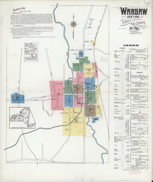 Sanborn Fire Insurance Map from Warsaw, Wyoming County, New York (1919), Sheet #0001 - Complete Map Set gallery image, historic Sanborn map, vintage wall art, Warsaw Wyoming