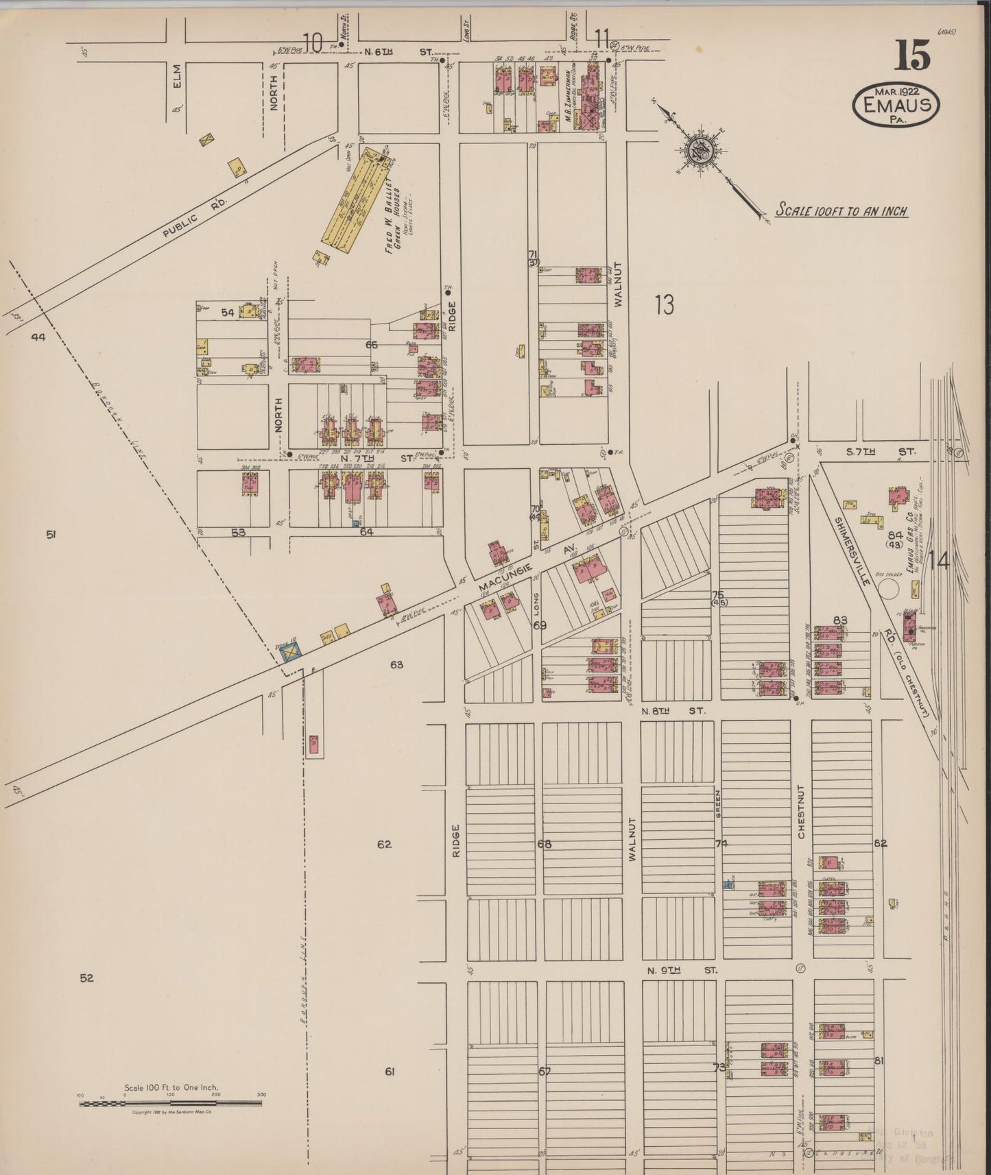 Sanborn Fire Insurance Map from Emaus, Lehigh County, Pennsylvania (1922), Sheet #0015 - Historic Sanborn Fire Insurance Map Print, vintage old map wall art, antique decor, genealogy gift, Pennsylvania Pennsylvania map