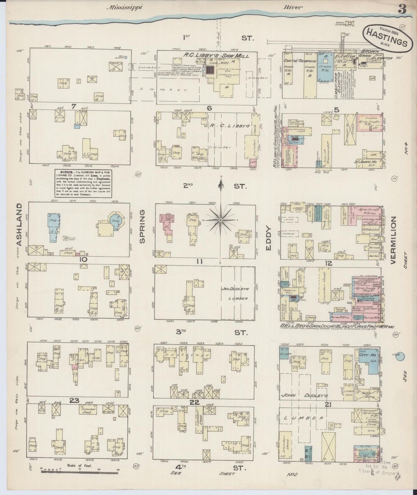 Sanborn Fire Insurance Map from Hastings, Dakota County, Minnesota (1884), Sheet #0003 - Complete Map Set gallery image, historic Sanborn map, vintage wall art, Minnesota Minnesota