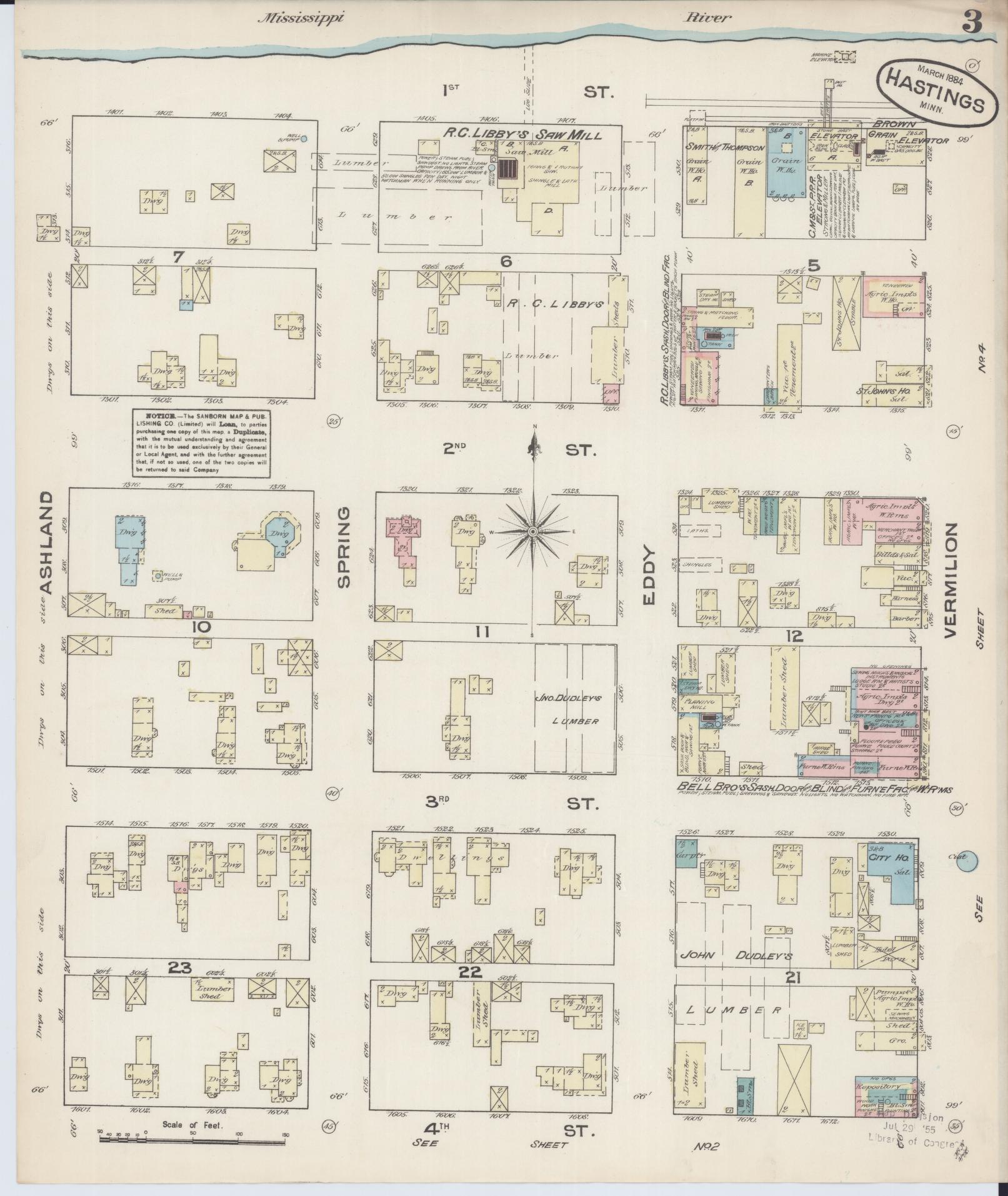 Sanborn Fire Insurance Map from Hastings, Dakota County, Minnesota (1884), Sheet #0003 - Complete Map Set gallery image, historic Sanborn map, vintage wall art, Minnesota Minnesota