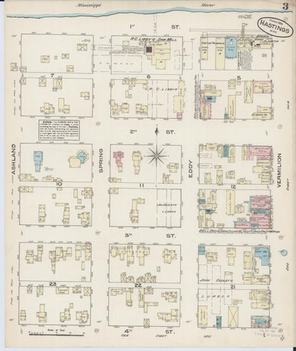 Sanborn Fire Insurance Map from Hastings, Dakota County, Minnesota (1884), Sheet #0003 - Complete Map Set gallery image, historic Sanborn map, vintage wall art, Minnesota Minnesota