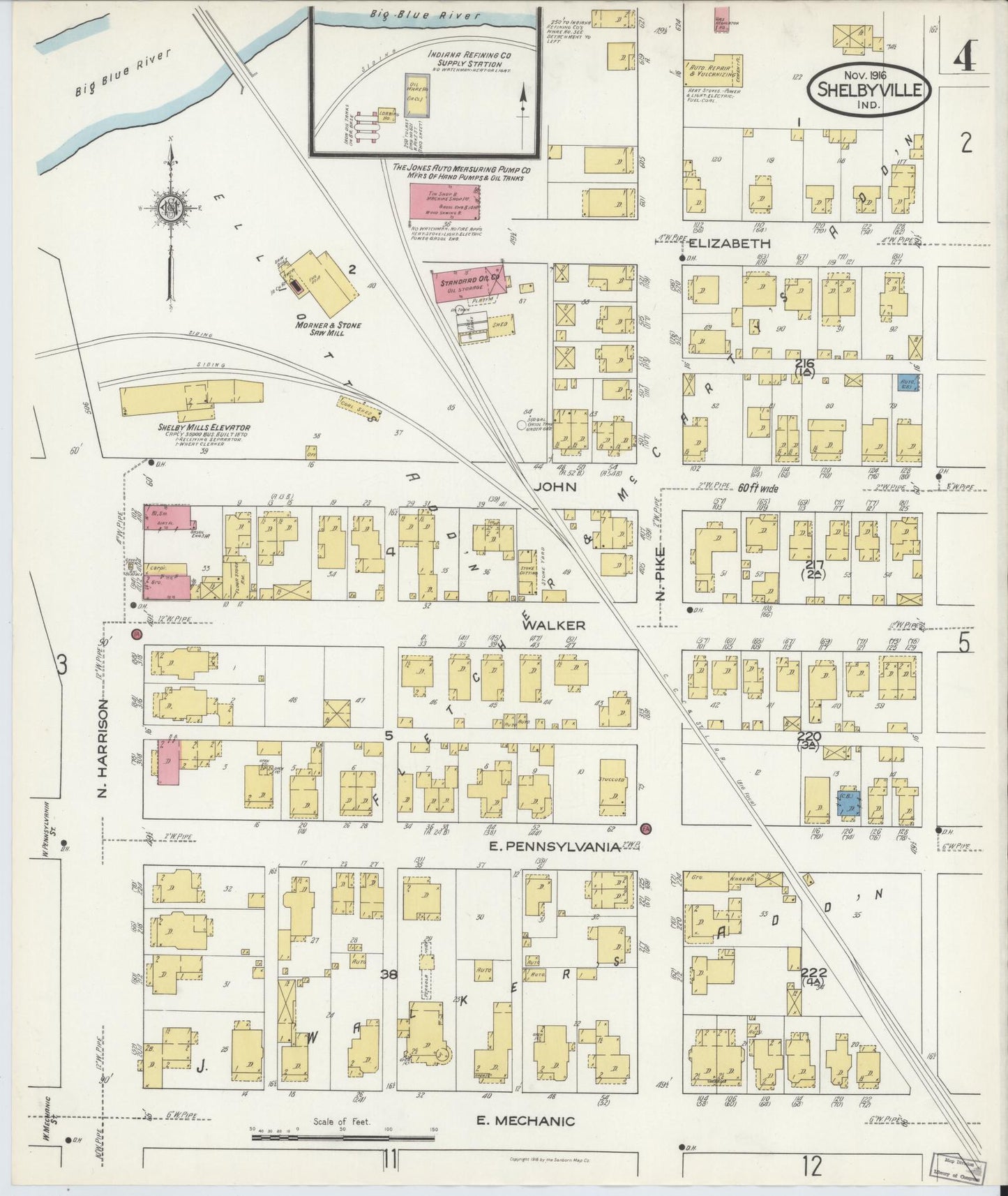 Sanborn Fire Insurance Map from Shelbyville, Shelby County, Indiana (1916), Sheet #0004 - Complete Map Set gallery image, historic Sanborn map, vintage wall art, Indiana Indiana