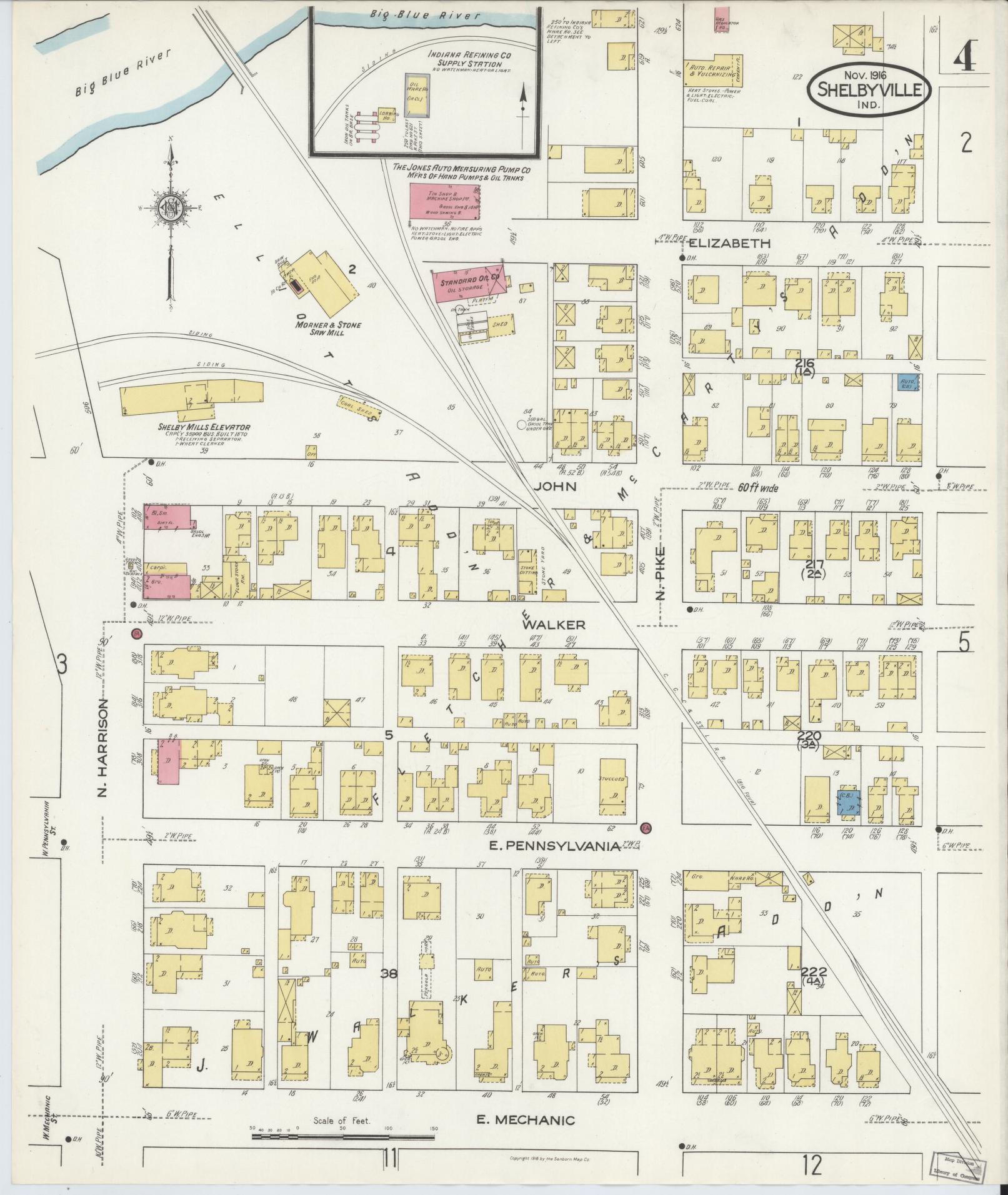 Sanborn Fire Insurance Map from Shelbyville, Shelby County, Indiana (1916), Sheet #0004 - Complete Map Set gallery image, historic Sanborn map, vintage wall art, Indiana Indiana
