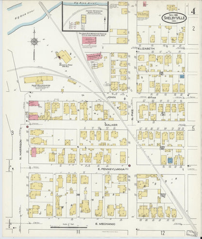 Sanborn Fire Insurance Map from Shelbyville, Shelby County, Indiana (1916), Sheet #0004 - Complete Map Set gallery image, historic Sanborn map, vintage wall art, Indiana Indiana