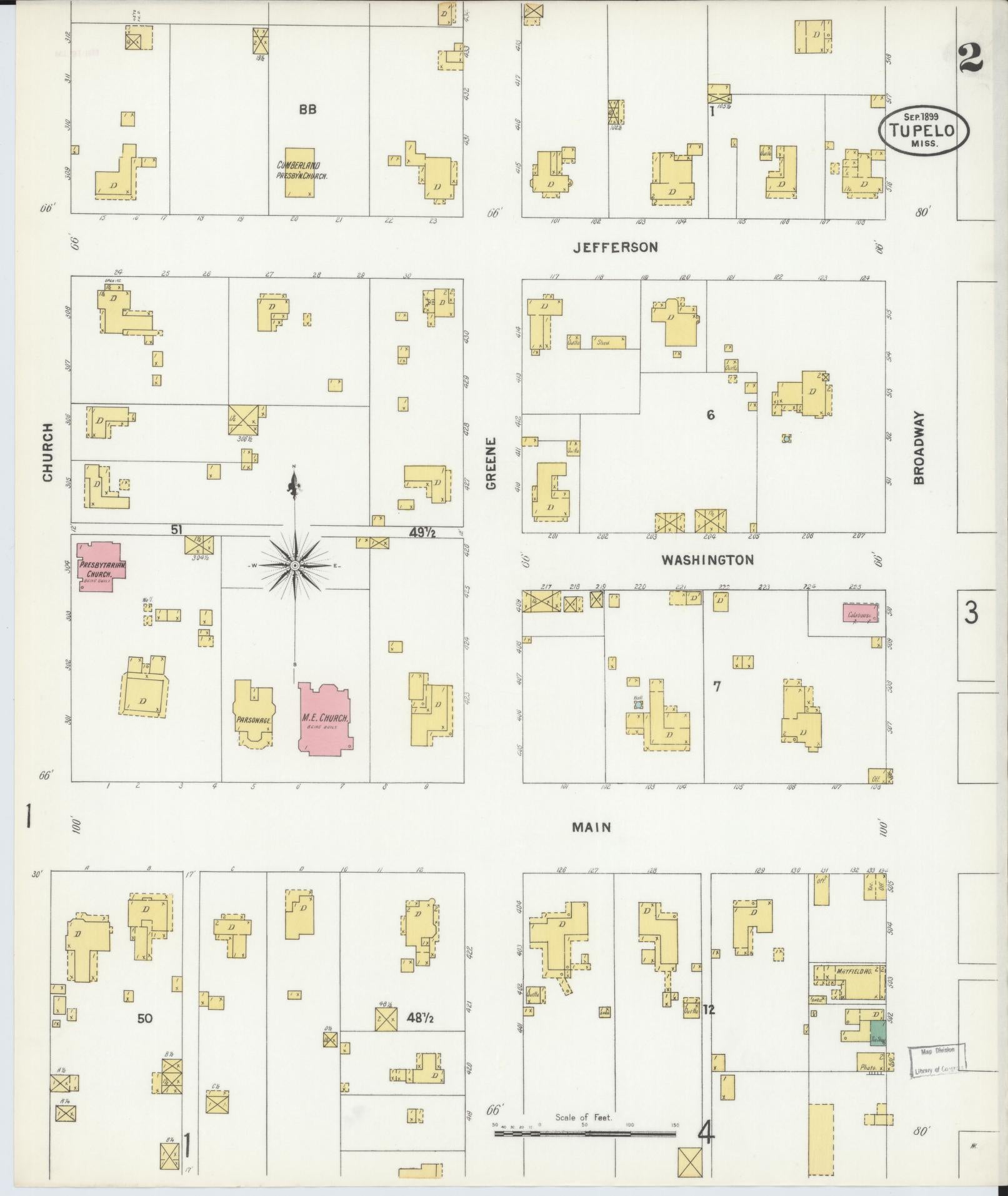 Sanborn Fire Insurance Map from Tupelo, Lee County, Mississippi (1899), Sheet #0002 - Complete Map Set gallery image, historic Sanborn map, vintage wall art, Mississippi Mississippi