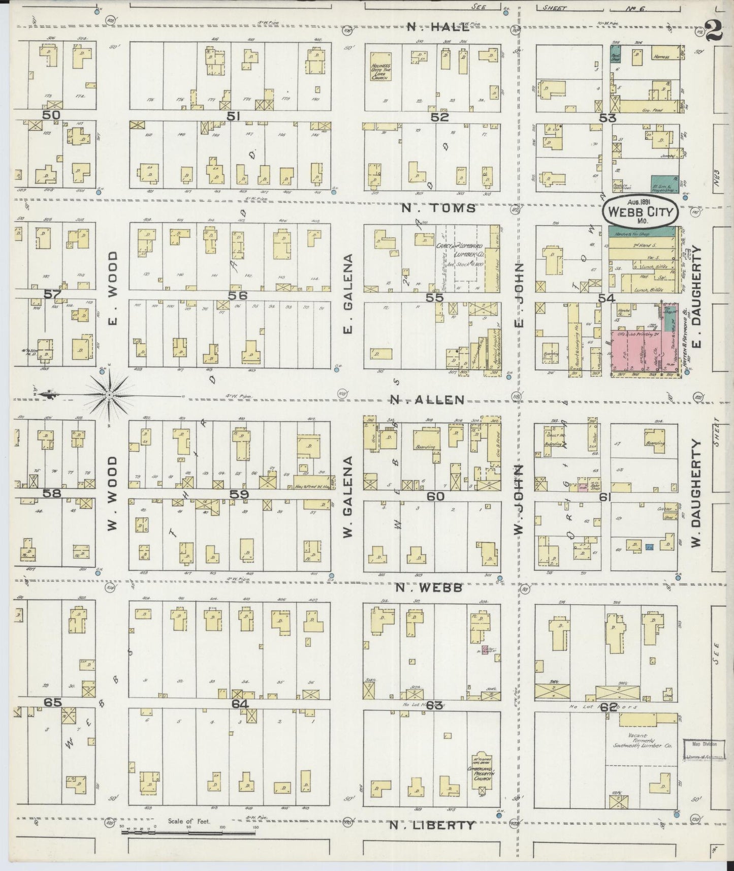Sanborn Fire Insurance Map from Webb City, Jasper County, Missouri (1891), Sheet #0002 - Complete Map Set gallery image, historic Sanborn map, vintage wall art, Missouri Missouri