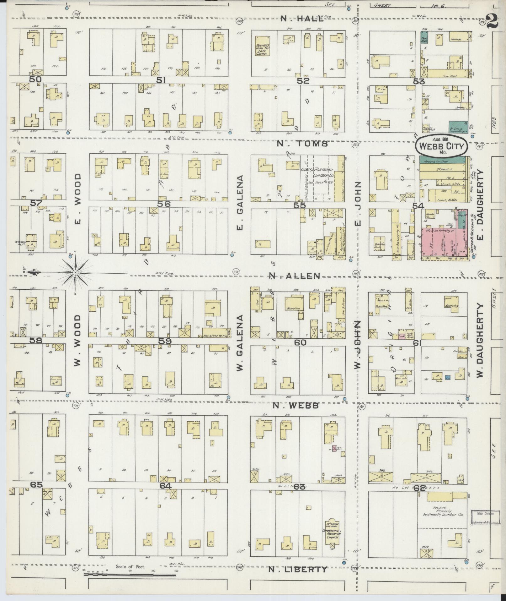 Sanborn Fire Insurance Map from Webb City, Jasper County, Missouri (1891), Sheet #0002 - Complete Map Set gallery image, historic Sanborn map, vintage wall art, Missouri Missouri