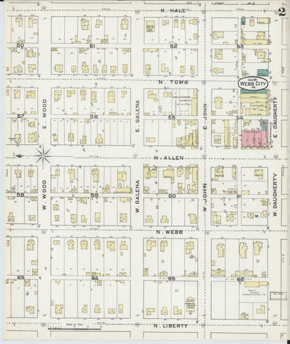 Sanborn Fire Insurance Map from Webb City, Jasper County, Missouri (1891), Sheet #0002 - Complete Map Set gallery image, historic Sanborn map, vintage wall art, Missouri Missouri